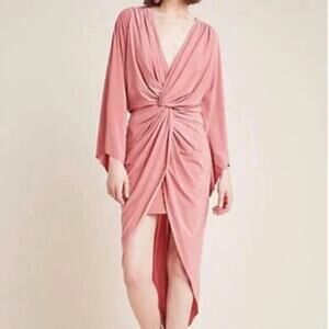 Misa Los Angeles Teget Twisted Maxi Dress Blush Pink Long Sleeve Size L NWT